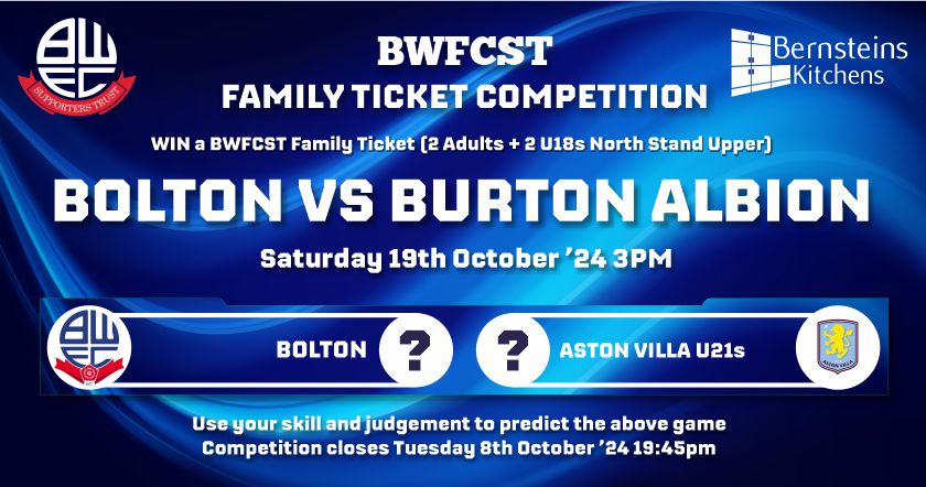 BWFCST Family Ticket Competition Win Burton Albion Tickets