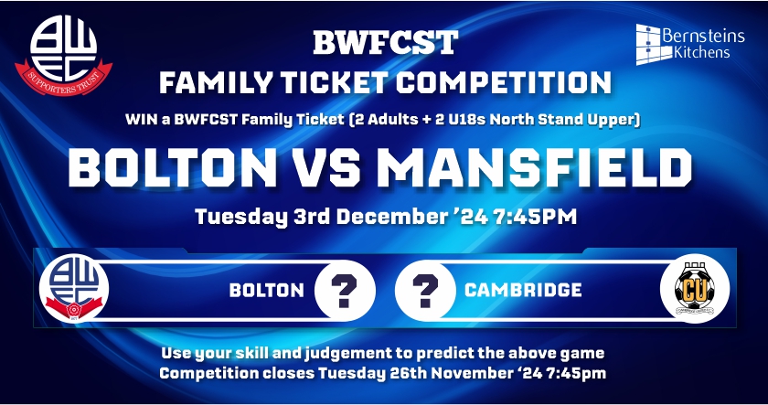 BWFCST Family Ticket Competition Win Mansfield Tickets