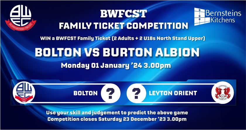 BWFCST Family Ticket Competition Win Burton Albion Tickets